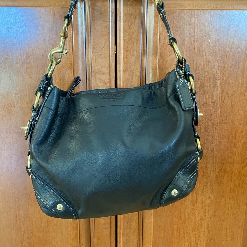 Vintage Coach Black Leather Carly Hobo Bag style #10616